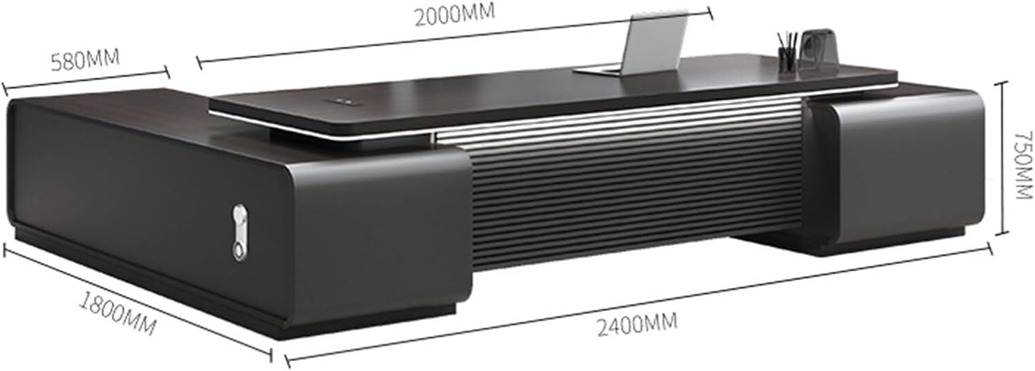 Modern L Shape Executive Desk with Lateral Cabinet Business Home Office Desks Manufactured Wood Computer Table for CEO Boss Bedroom Furniture(94in)