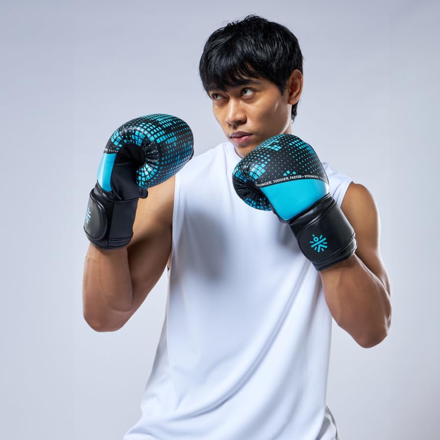 Image of Cult Premium Leather Boxing Gloves for Men & Women - 10 Oz High-Density PU Padding, Wrist Support & Antimicrobial Lining - Ideal for Boxing, Kickboxing, Muay Thai & MMA - Blue & White