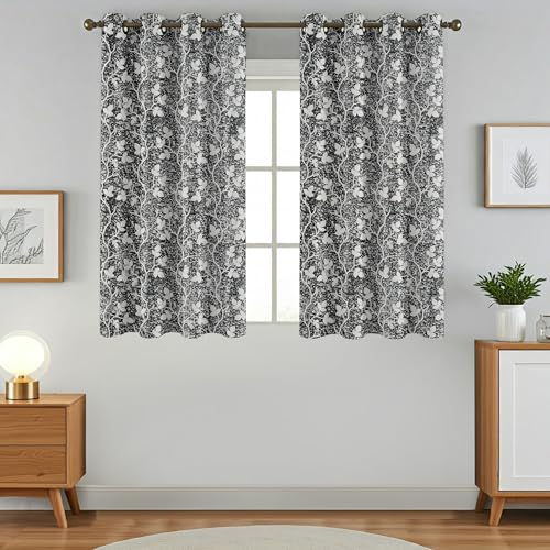 Image of Homefab India 2 Piece Polyester Printed Curtains Room Darkening Panel - Window 5 feet, Petals Black Curtain
