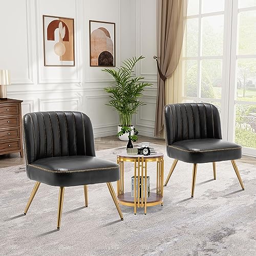 Sillón Armazón Metal Tapizado Cuero Sintético Negro miniatura 4