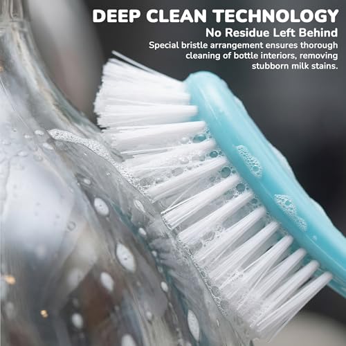 Image of Baybee 2 in 1 Premium Baby Feeding Bottle Cleaning Brush | Easy to Hold Nylon Feeding Bottle Cleaner Brush | Infant Nipple Cleaning Teat Brushes | Baby Bottles Cleaning Brushes (Blue)