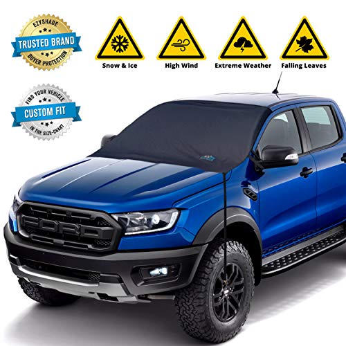 EzyShade Windshield Snow Cover + Bonus Item. See Size-Chart with Your Vehicle. Car Windshield Cover for Car, Truck and SUV. Thick Auto Winter Protector Keeps Ice, Frost and Snow Off. Max (L) Size