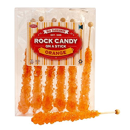 Extra Large Rock Candy Sticks: 6 Orange Rock Candy Sticks - Individually Wrapped - Espeez Rock Candy Sticks for Candy Buffet, Birthdays, Weddings, Receptions, Bridal and Baby Showers