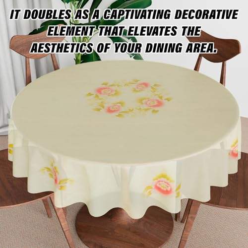 Image of Kuber Industries Round Table Cover | PVC 4 Seater Table Cloth for Round Tables | Flower Almond Kitchen Dining Tablecloth | 60 Inch | Cream