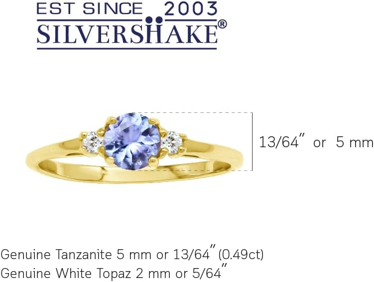 Silvershake Petite Design Round Shape Gemstone Birthstone White Gold Plated or Yellow Gold Plated 925 Sterling Silver Solitaire Promise or Engagement Ring Jewelry for Women - Image 3