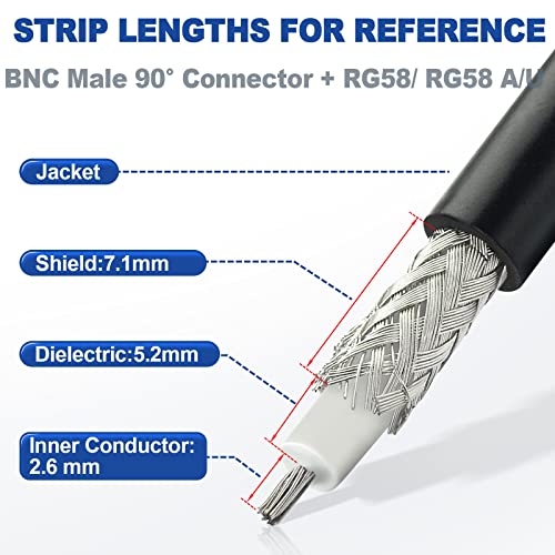 Eightwood 2pcs BNC Macho Ángulo Recto Connector RG58 Coaxial miniatura 4