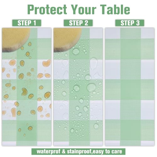 Image of Kesfey 9 Packs Sage Green Gingham Tablecloth Sage Green and White Checkered Table Cloths 54 x 108 Inches Disposable Plastic Gingham Tablecovers Waterproof Picnic Camping Table Covers for Baby Shower