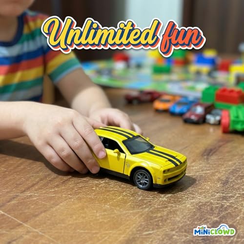 Image of Challengr SR-T Diecast Model Car, 1:36 Scale, Openable Doors and Trunk, Engine Sound and Lights, Metal Diecast Car for Kids and Collectors (Yellow)