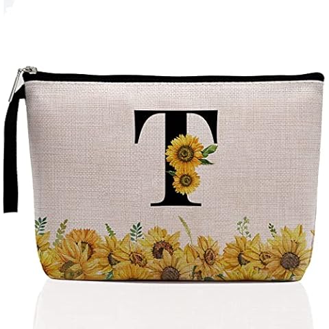 Hanamiya Na Monogrammed Gifts for Women Initial Makeup Bag Personalized Monogram Letter T Initial Cosmetic Bag for Wedding Graduation Christmas Birthday Gifts Teacher Gifts BFF Friends Bridesmaids Cover