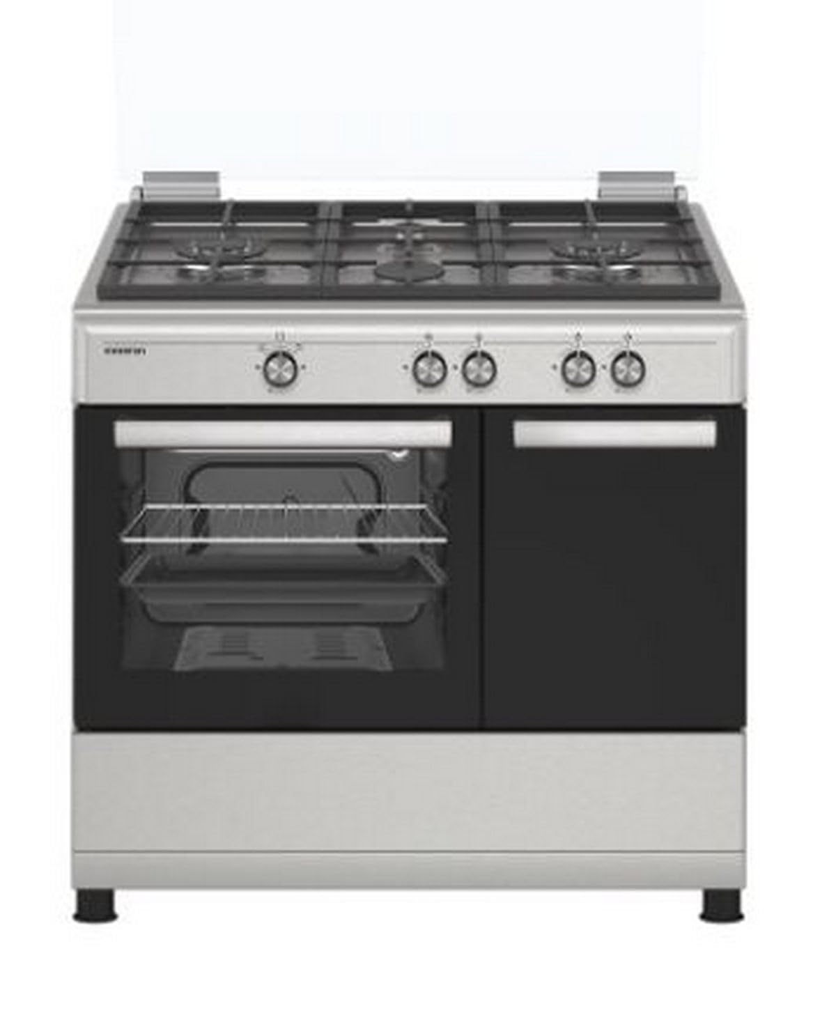INFINITON Cocina con Horno de Gás CC90X2W4F, 4 Zonas, Quemador Wok, Ancho de 90 cm, Regulación en altura, Limpieza fácil, Compartimento porta-bombonas