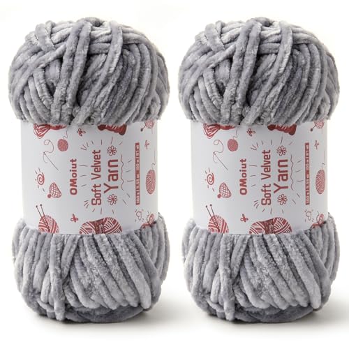 Image of 2x100g Fluffy Velvet Chenille Yarn for Crocheting and Knitting, 80m (87.5yd) Baby Yarn for Crocheting Soft, Crochet Chunky Yarns Amigurumi Yarns (2 Grayish)