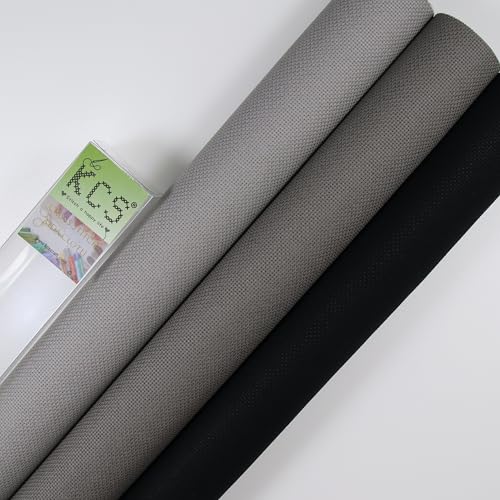 Image of KCS 3 pc of 15 inch x 18 inch(38cmx45cm) Counted Cross Stitch Cotton Aida Cloth Needlework Rolled Fabric Box,18CT,Medium Grey+Dark Grey+Black