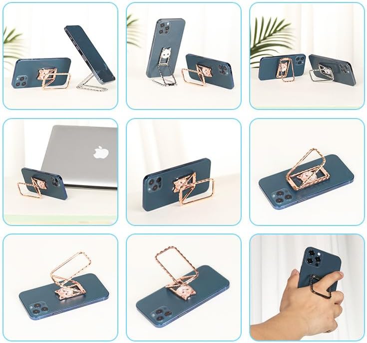 Foldable Cell Phone Stand for Desk,Rose Gold Rotatable Multi-Angle Hand Grip for All Smartphones, Cat Pattern Adjustable Cellphone Ring Holder Finger Kickstand for Office Desktop & Magnetic Car Mount - Image 3