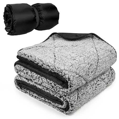 Tirrinia Waterproof Outdoor Blanket with Sherpa Lining, Insulated Waterproof Oxford & Plush Sherpa, Foldable for Stadium Camping, Sports, Picnic, Grass, Concerts, Pet,60” x 80”