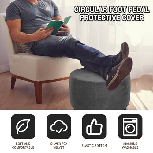 Eummy High Stretchy Round Ottoman Cover - Soft Plush Velvet Footstool Slipcover with Anti-Slip Elastic Design - Washable Protector (Grey) - Cosy Home Interiors Eummy High Stretchy Round Ottoman Cover - Soft Plush Velvet Footstool Slipcover with Anti-Slip Elastic Design - Washable Protector (Grey) - Image 2