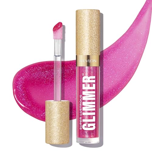 REVLON Super Lustrous Glimmer Gloss, Brillo de Labios Hidratante y Voluminizador, Gloss con Glitter de Origen Eco-Vegetal, Acabado Ultra-Brillante No Pegajoso Tono 008 Rose Glow, 3,8ml