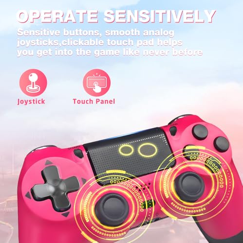 Wireless Controller for PS4 Pink with Thumb Caps, Game Remote Controller for PS4/Slim/Pro/PC with Dual Vibration/6-Axis Gyro/3.5mm Audio Jack/Touch Pad/USB-C Port and Cable/1000mAh Battery - Image 4