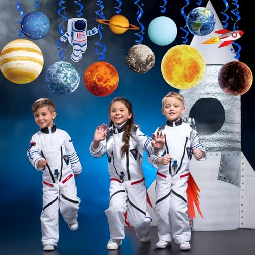 Image of Space Themed Party Decorations - 24 Pcs Outer Space Party Hanging Swirl Decor Solar System Planets Rocket Astronaut Ceiling Steamer for Space Themed Birthday Baby Shower Party Supplies