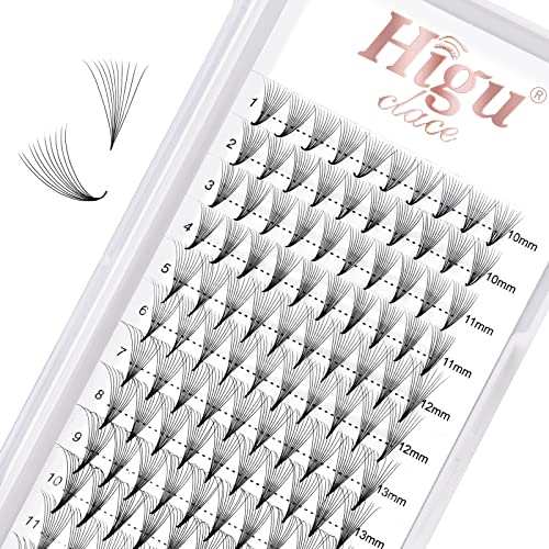 Higu Clace 10D 0.07 C Curl Mix 10-15mm Volume Eyelash Extensions With Pointed Base Middle Stem (10D 0.07 C Mix 10-15)