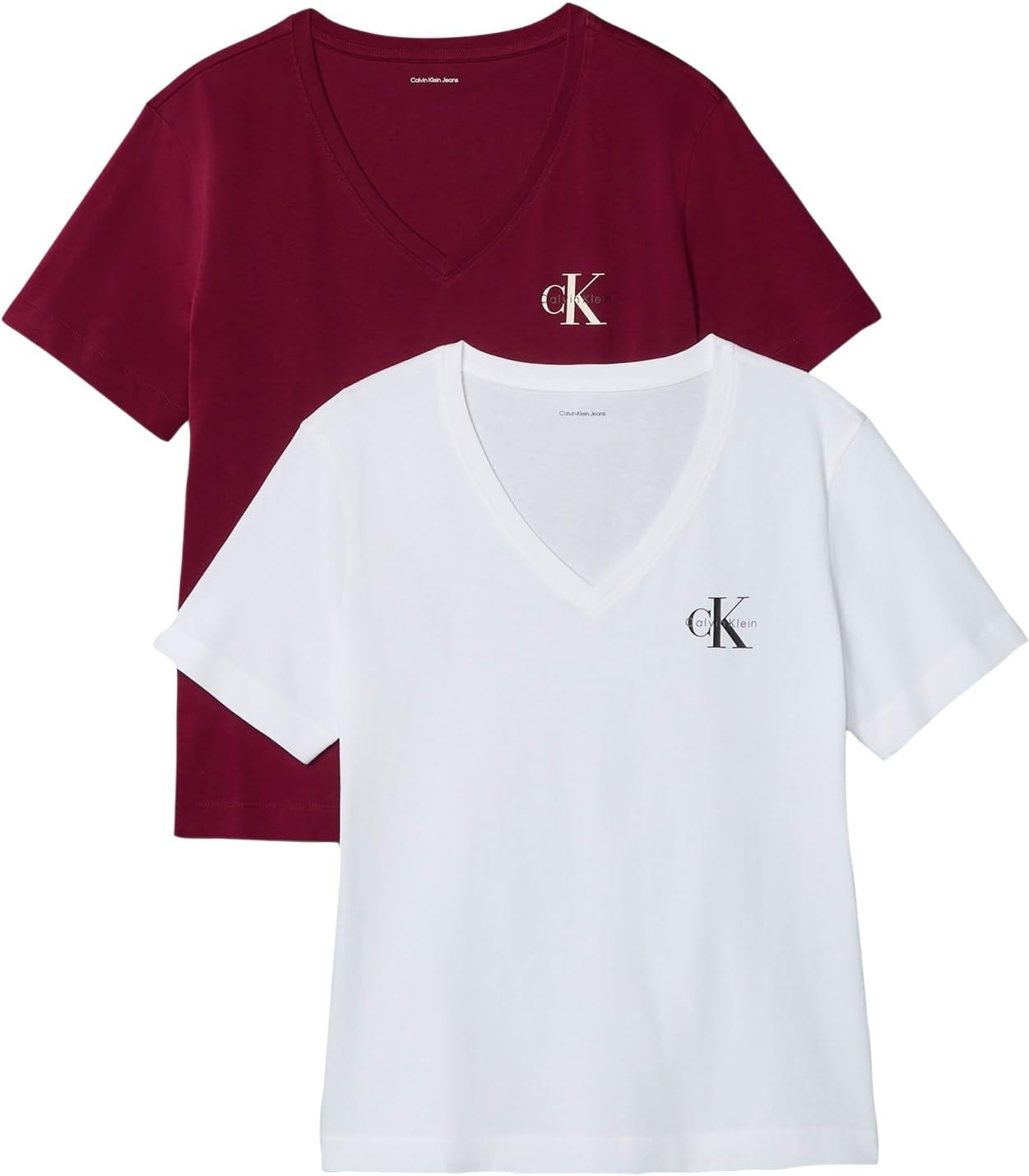 Calvin Klein Damen T-Shirt mit A-Logo Vn, 2er-Pack, Lv047C906G, Rot (Hellweiß/Rhododendron), Größe M