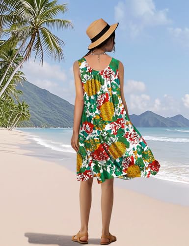 Image of YESNO Summer Dresses for Women Casual Boho Floral Sundresses Sleeveless Scoop Neck Beach Tank Dresses EVS