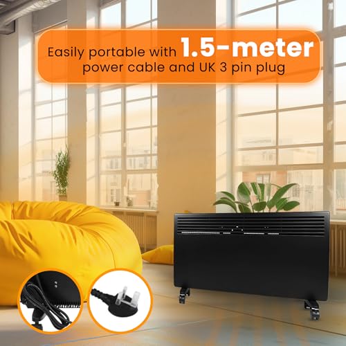 Devola 1000W watt Electric Panel Heater Low Energy Wall Radiator, Eco Warm Energy Efficient Convector, Free Standing or Floor Stand, Adjustable Thermostat with Programmable Timer,DVM10B - Black - Image 6