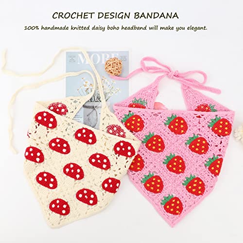 Image of DRESHOW Floral Crochet Hair Bandana Tie Knotted Headscarf Vintage Headband Knitted Head Kerchief for Women Girls