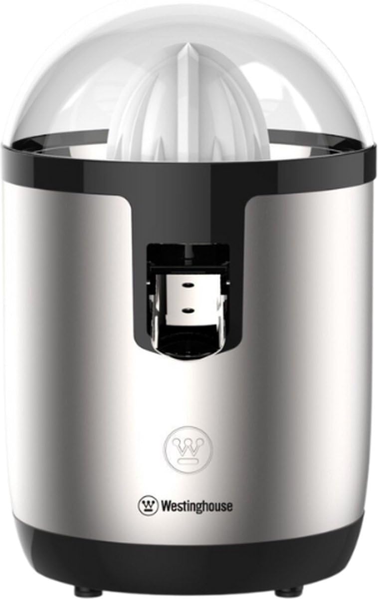 WESTINGHOUSE Extracteur de jus électrique pour agrumes, moteur de 70 W, presse-agrumes, électrique, avec fonction de pressage lent, 2 cônes de pressage pour citrons et oranges, argenté
