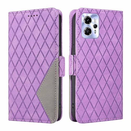 WBWONE Funda para Motorola Moto G13 4G / G23 4G / G53 5G, Celosía de Rombo Tipo Libro de Tapa PU Cuero Carcasa Billetera con Función de Soporte y Tarjetas Ranuras - Morado