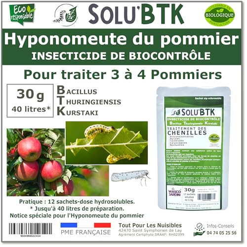 SoluBTK - Hyponomeute du Pommier - 30 g Bacillus thuringiensis BTK - Insecticide Utilisable en Agriculture Biologique - Traitement chenilles