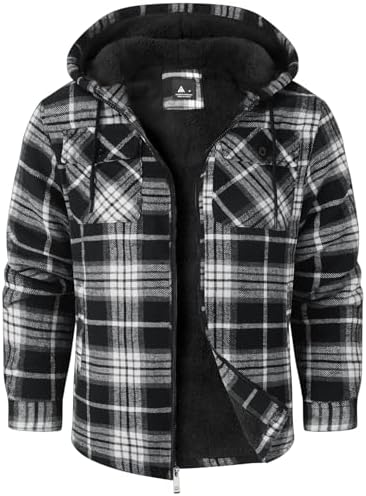 SwissWell Herren Hemdjacke Verdicken Karierts mit Reißverschluss Flanelljacke Plüschfutter Freizeit Gefüttert Kapuzenpullover Männer Winter Hemd Fleece Hoodie Winterjacke mit Tasch