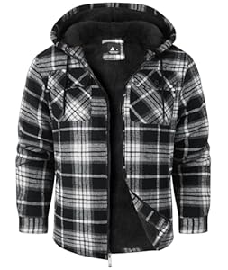 SwissWell Herren Hemdjacke Verdicken Karierts mit Reißverschluss Flanelljacke Plüschfutter Freizeit Gefüttert Kapuzenpullover Männer Winter Hemd Fleece Hoodie Winterjacke mit Taschen(Schwarz XL)
