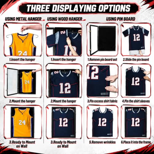 Image of Jinchuan Jersey Frame Display Case Large Frames Shadow Box Lockable with UV Protection for Baseball Basketball Football Soccer Hockey Sport Shirt Black