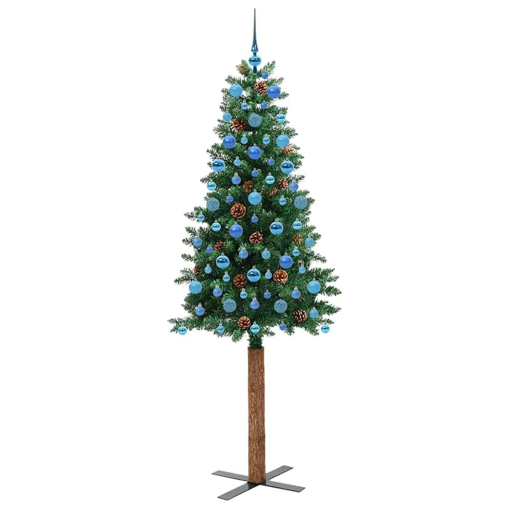 Árbol de Navidad de 210 cm, 300 ledes, 8 modos, 465 PVC, tronco de pino, 120 bolas, 45 conos, interior y exterior