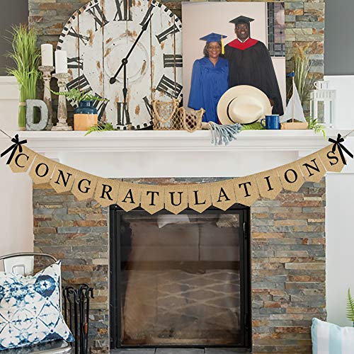 Image of Congratulations Burlap Banner - 2026 Graduation Party Decorations - Rustic Congratulations Banner for Graduation Wedding Anniversary Retirement Birthday Party Supplies - 2026 Grad Decorations