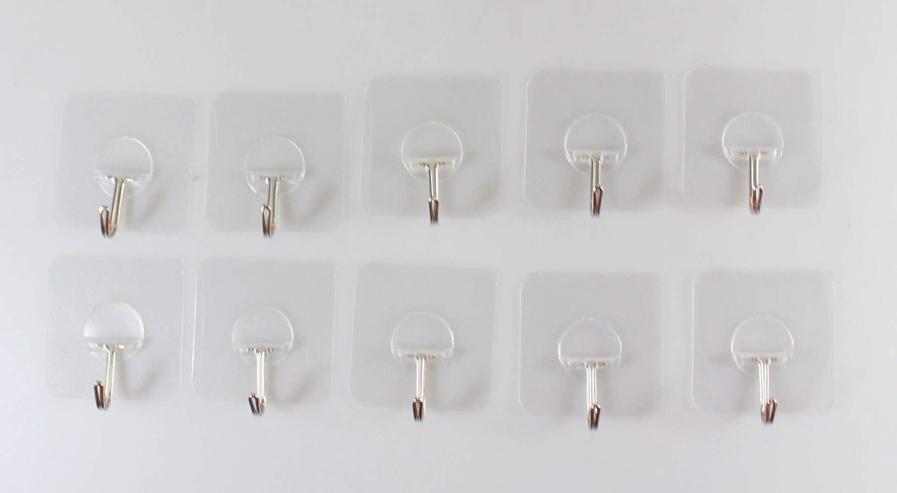Powerful Adhesive Hooks Nail Free Transparent Reusable Heavy Duty Wall Hooks for Towel Loofah Bathrobe Clothes,Waterproof and Oilproof,Bathroom Kitchen Wall hook & Ceiling Hanger(10pcs)