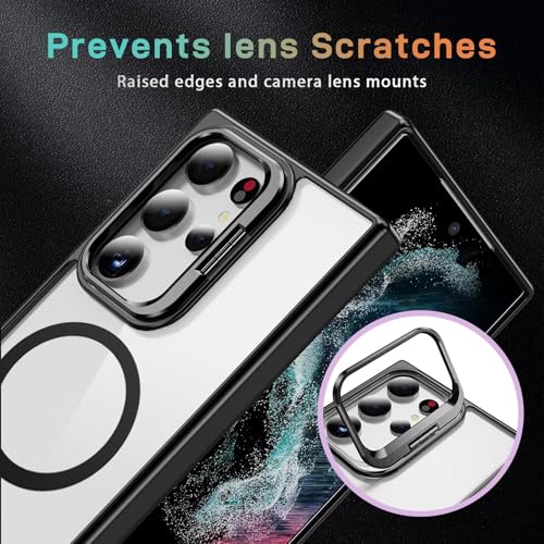 Image of VONZEE PC Compatible for Samsung S25 Ultra 5G Case,with Wireless Charging,(Not Compatible with Magsafe)Protective Case,Built-in Stash Stand Phone Case,Scratch-Resistant Back Cover,|Clear Black