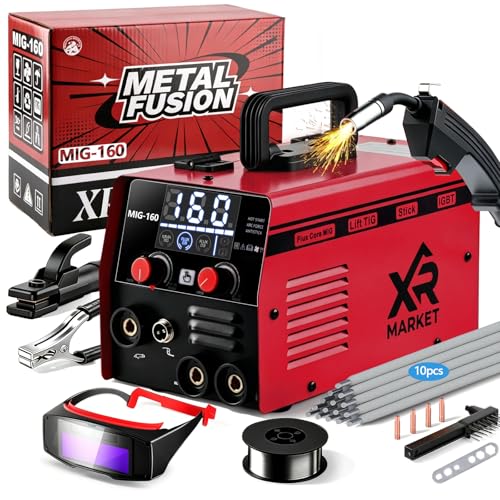 Image of XR MARKET 160Amp 3 IN 1 Welder, Flux Core Welder/Lift TIG/Stick Welding Machine, Auto Darkening Welding Glasses MIG Welder, Portable MINI Welder Machine 110V, Gasless MIG Welder with IGBT Inverter