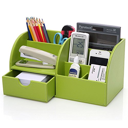Preisvergleich Produktbild cupcinu Schreibtisch Organizer Schreibtisch Tidy Multifunktionale pu Leder Aufbewahrungsbox Stifthalter Pot Business Karte Pen Stift Handy Office Supplies Organizer Container (weiß) grün 28.00*14.50*14.50cm