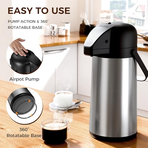 Image of Coffee Carafe for Keeping Hot - Gezoss 85OZ / 2.5L Airpot Coffee Dispenser with Pump - Large Coffee Carafe for Hot Drinks Tea Liquid - Insulated Stainless Steel Hot Water Beverage Urn for Parties