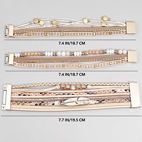 Wovanoo Leather Wrap Bracelet Set 3Pack Multilayer Cuff Bracelet Magnetic Clasp Bracelet Bead Crystal Bracelet For Women Girls Crystal #TOP5