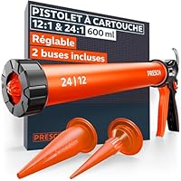 Presch Pistolet silicone 600ml incl. 2 embouts – Pistolet à calfeutrer commutable 24:1 & 12:1 pour tous mastics & adhésifs (acrylique, silicone & PU) – Seringue rotative 360° & poignée antidérapante