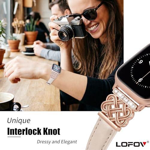Image of Compatible with Apple Watch Bands Women 38 /40 /41 /42mm Dressy Slim Leather Strap with Designer Celtic Knot Interlock Buckle Bracelet for iWatch Series 11 10 9 8 7 6 5 4 SE 3 2 1