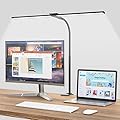 LED Desk Lamp for Home Office, Bright Double Head Desk Lamp with Clamp, Dimmable 5 Color Modes Desk Lighting, 12W Eye-Caring Architect Table Lamp for Workbench, Monitor, Reading, Study, 1400lm