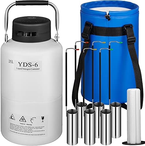 BestEquip Liquid Nitrogen Tank 6L Aluminum Alloy Liquid Nitrogen Dewar Static Cryogenic Container Liquid Nitrogen Container with 6 Canisters and Carry Bag (6L)