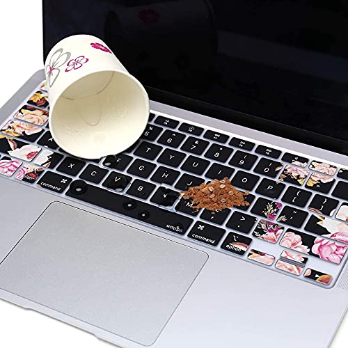 Mosiso MO-KC-NWST20-13ARM-BKPEONY-H135 Peony Keyboard Cover Only Compatible With Macbook Air 13 Inch 2021 2020 Release A2337 M1 A2179 Retina Display With Touch Id Backlit Magic Keyboard, Waterproof Protective Silicone Skin thumb #3