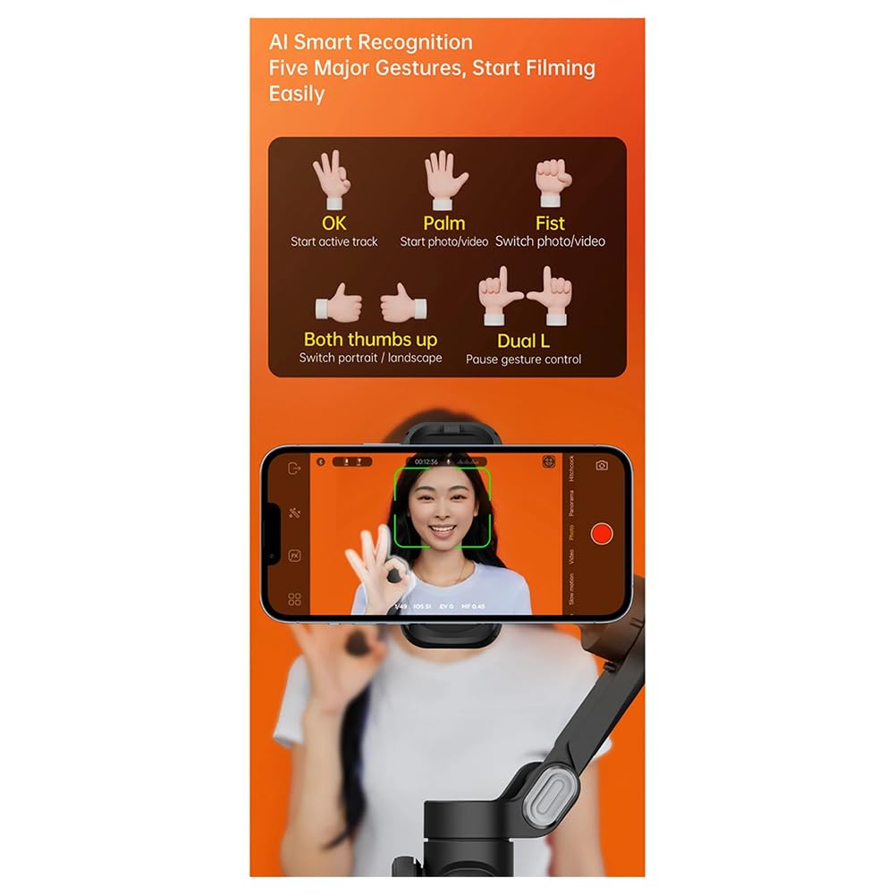 Estabilizador de Mano de 3 Ejes para Smartphone con Luz de Relleno para Grabación de Vídeo en Directo. Soporte Antivibración.
