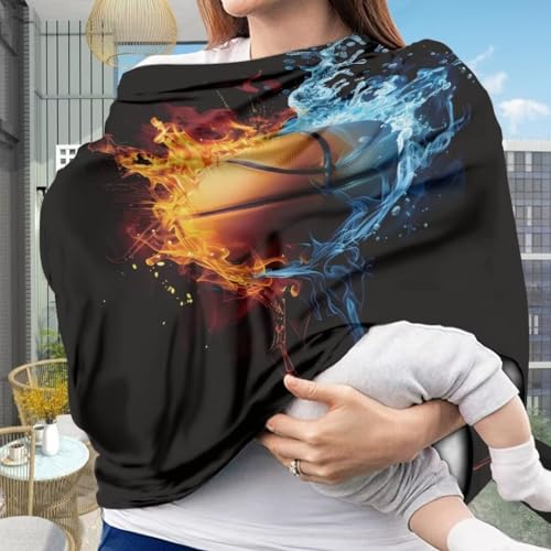 Image of Coldinair Basketball Fire Water Car Seat Cover for Babies Boys Girls,Nursing Cover,Soft Stretchy Infant Carseat Canopy,Shopping Cart /High Chair /Stroller Covers