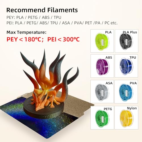 Image of Rainbow PEY+Textured PEI Build Plate for Bambu Lab X2D /X1C /X1 /X1E /A1 /P1S /P1P /P2S, Double Sided PEY PEI Spring Steel Sheet 257x257mm for Bambulab 3D Printers
