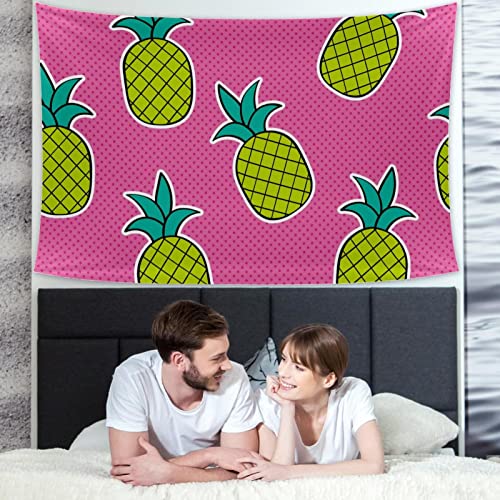 Yellow Pineapple Cartoon Pink Polka Dot Tapestry Wall Hanging Dorm Living Room Bedroom Decor #TOP1